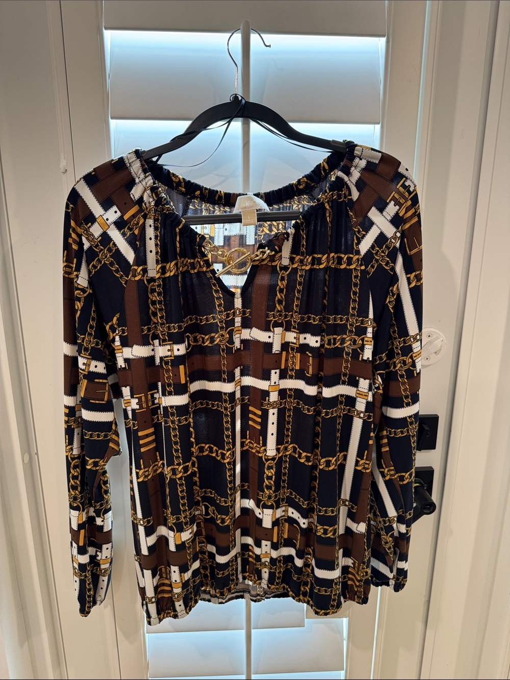 Michael Kors Brown and Gold Chain Blouse